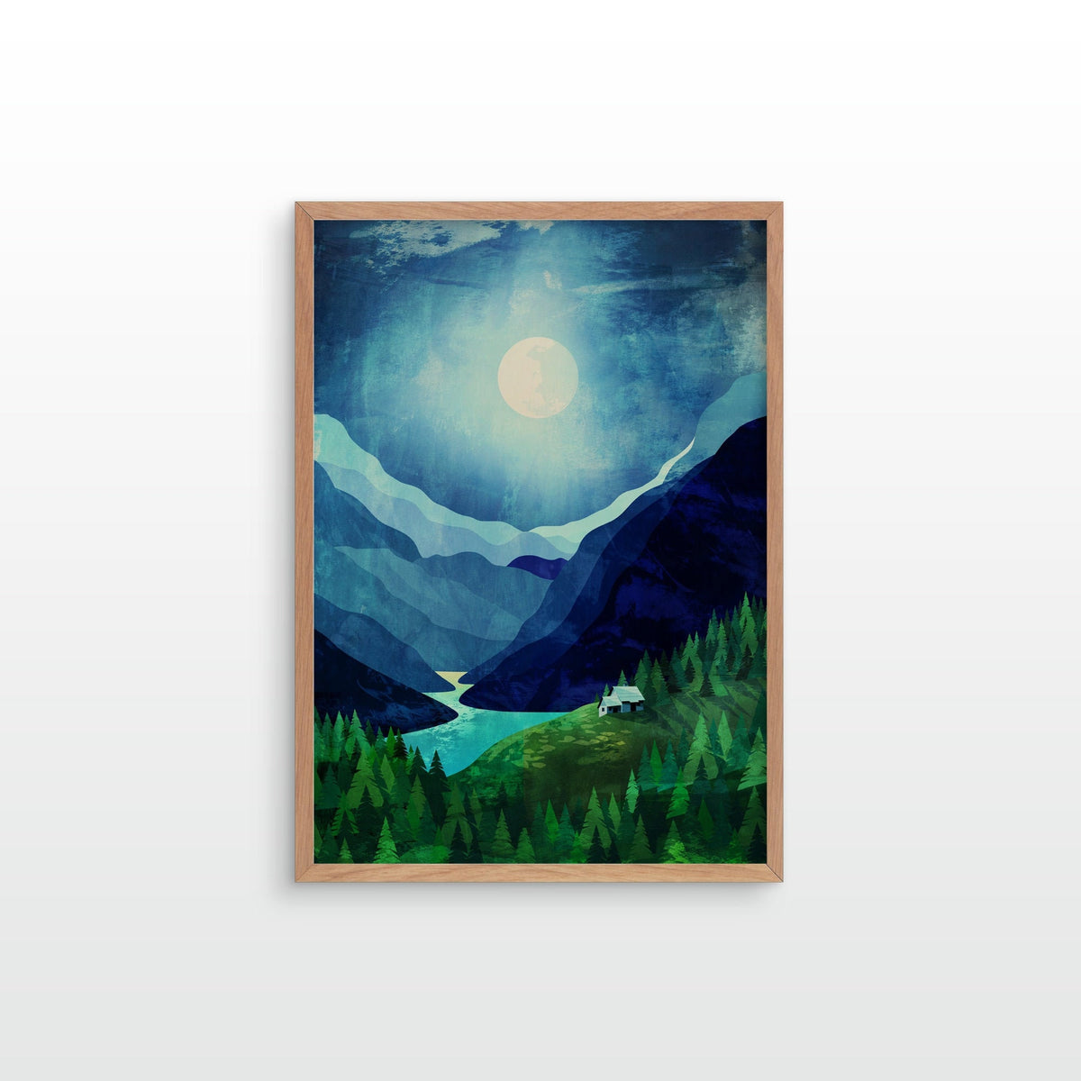Moonlit Mountain Lake Art Print | Night Landscape Wall Art