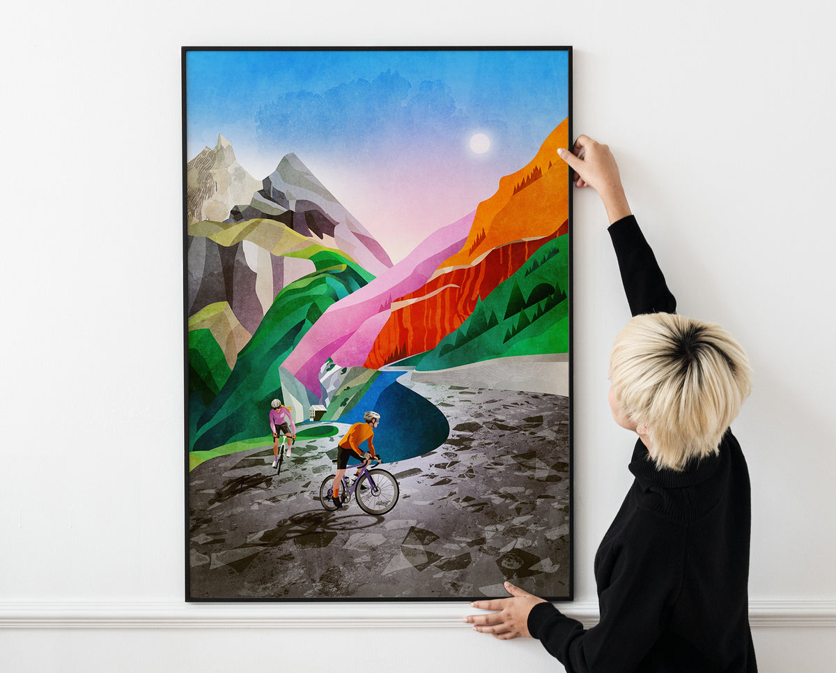 Alpine Switchback Cycling Art Print | Mountain Landscape