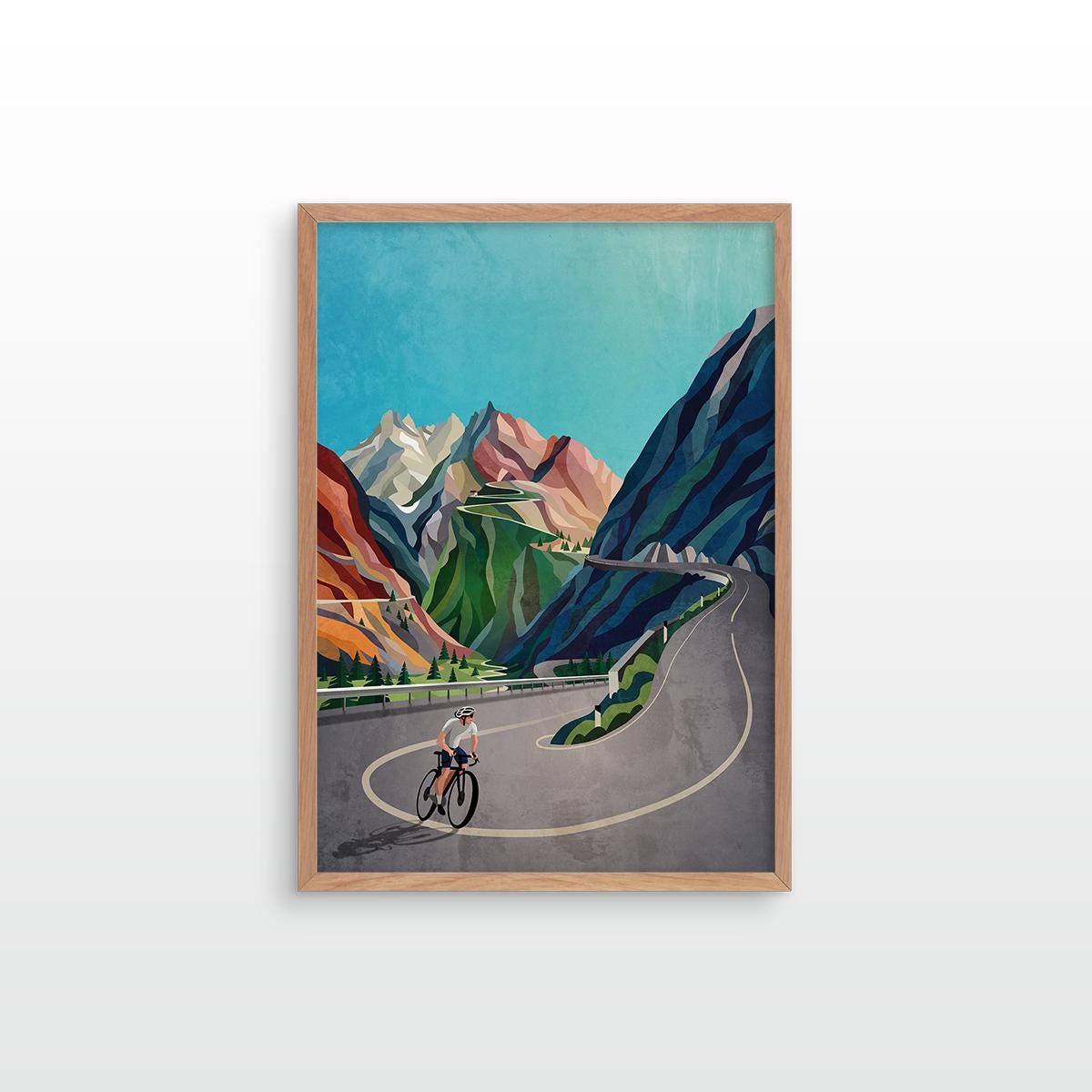 Cycling Art Print Set of 2 | Mountain Landscape Summer Bike Ride