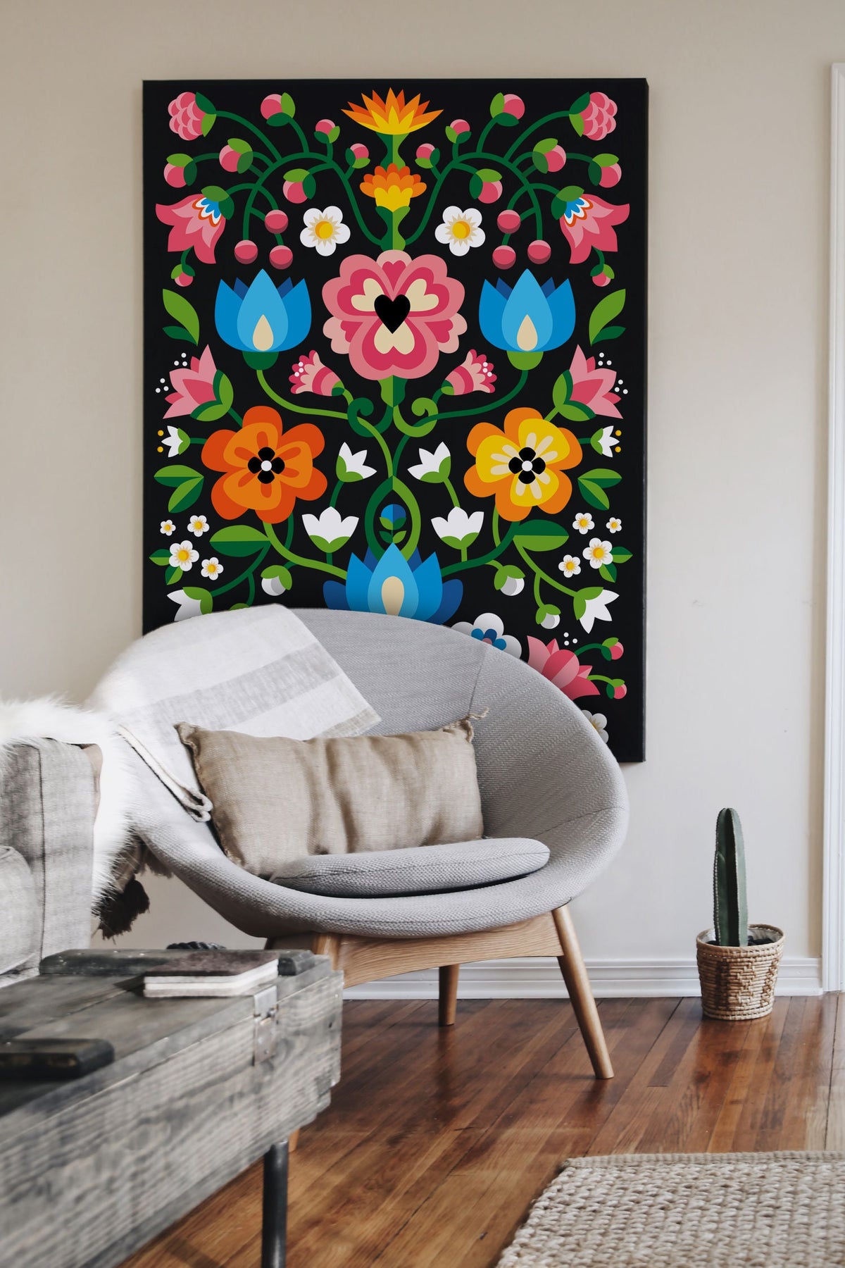 Mountain Flowers Folk Art Print | Slovenian Motif Floral Wall Art