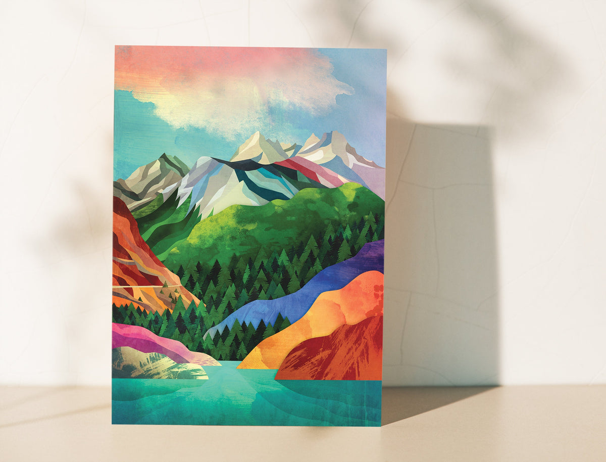 Mountain Lake Art Print | Colorful Crystal Clear Landscape Wall Art