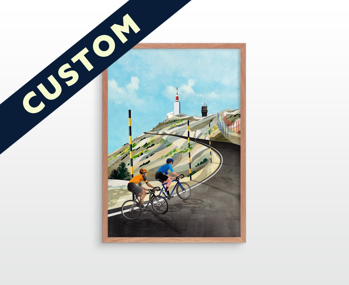 Personalized Mont Ventoux Cycling Art Print | Custom Rider illustration