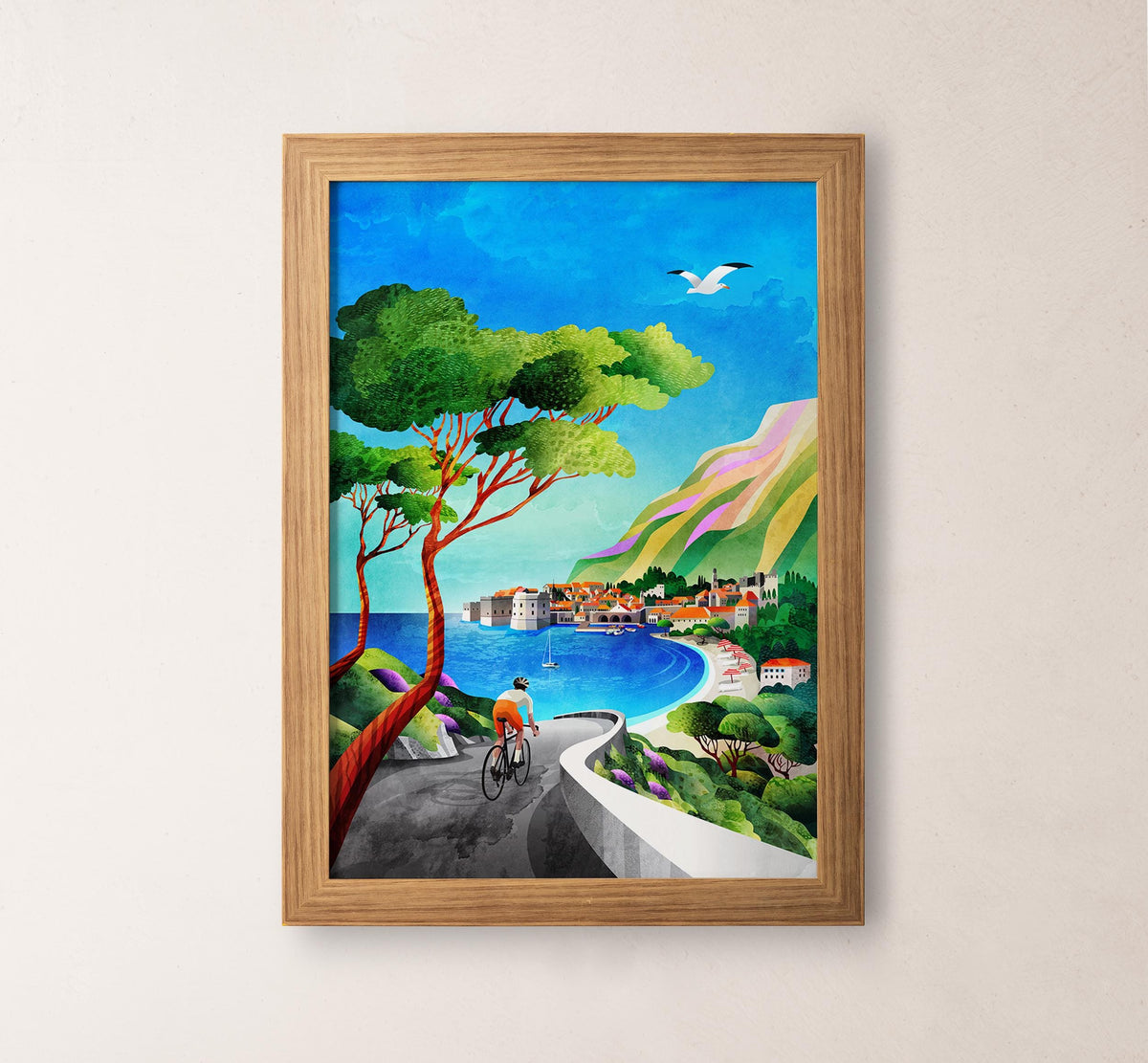 Cycling by the Sea Art Print | Coastal Bicycle Ride Wall Art