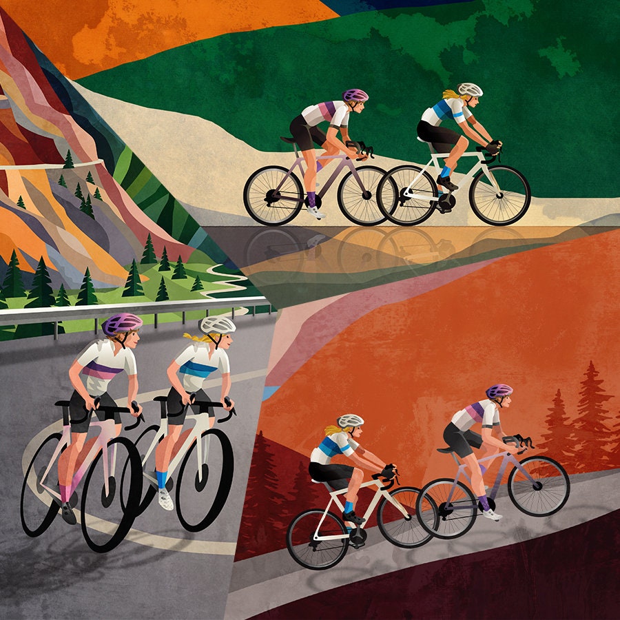 Women Cyclists Art Print Set | Three Cycling Illustrations