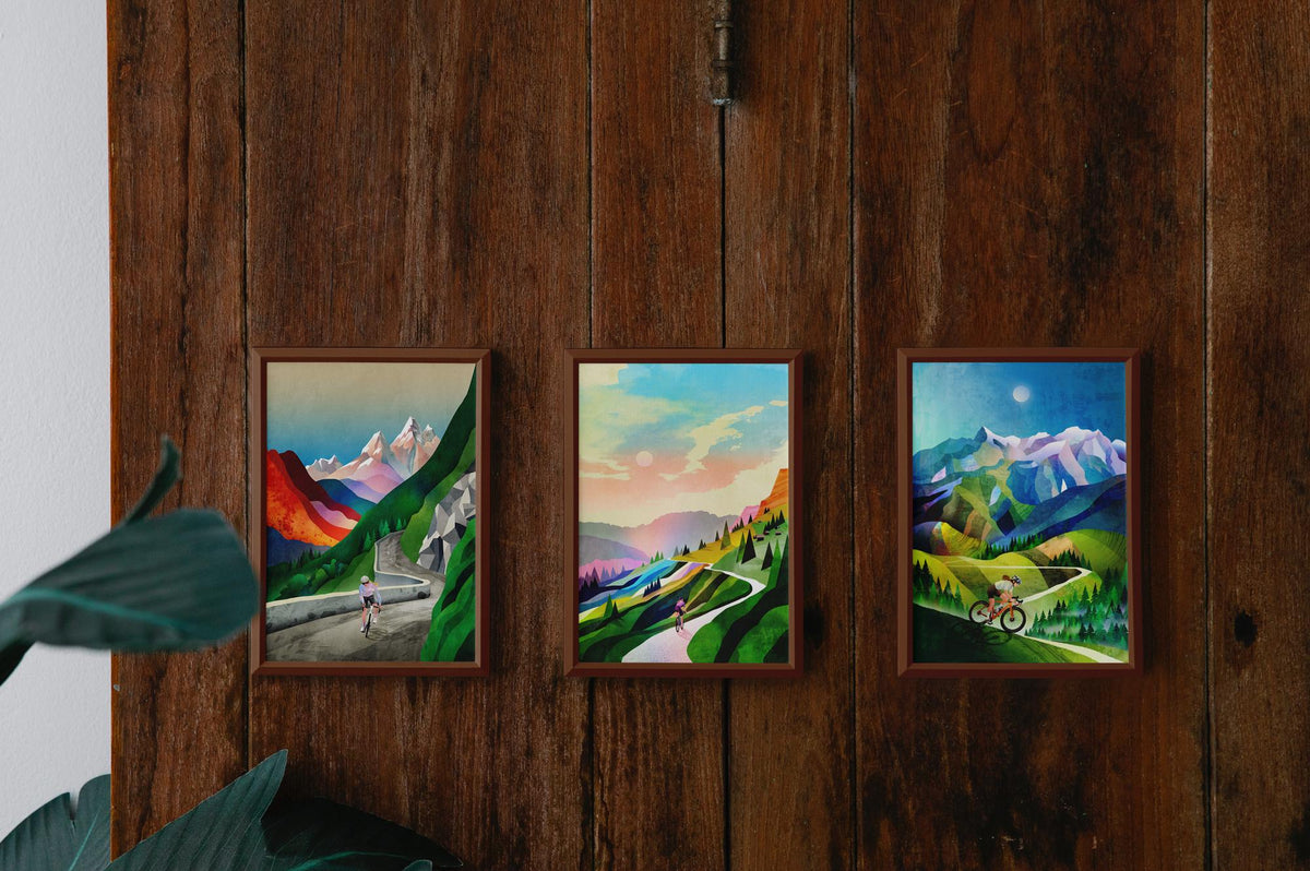 Woman Cyclist Art Prints Set of 3 | Cycling Wall Art