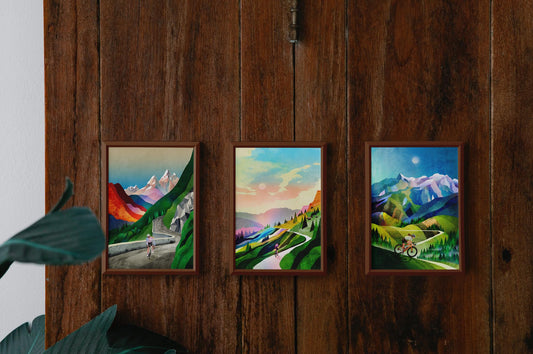 Woman Cyclist Art Prints Set of 3 | Cycling Wall Art