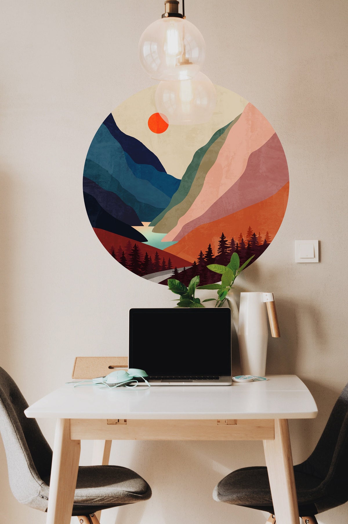 Mountain River Wall Decal | Round Removable Self-Adhesive Wall Sticker