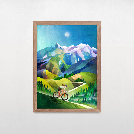 Personalized Woman Cyclist Art Print | Mountain Descent