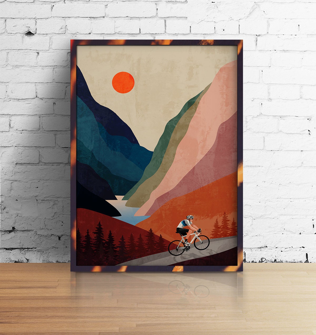 Cycling Home | Mountain Cycling Art Print.