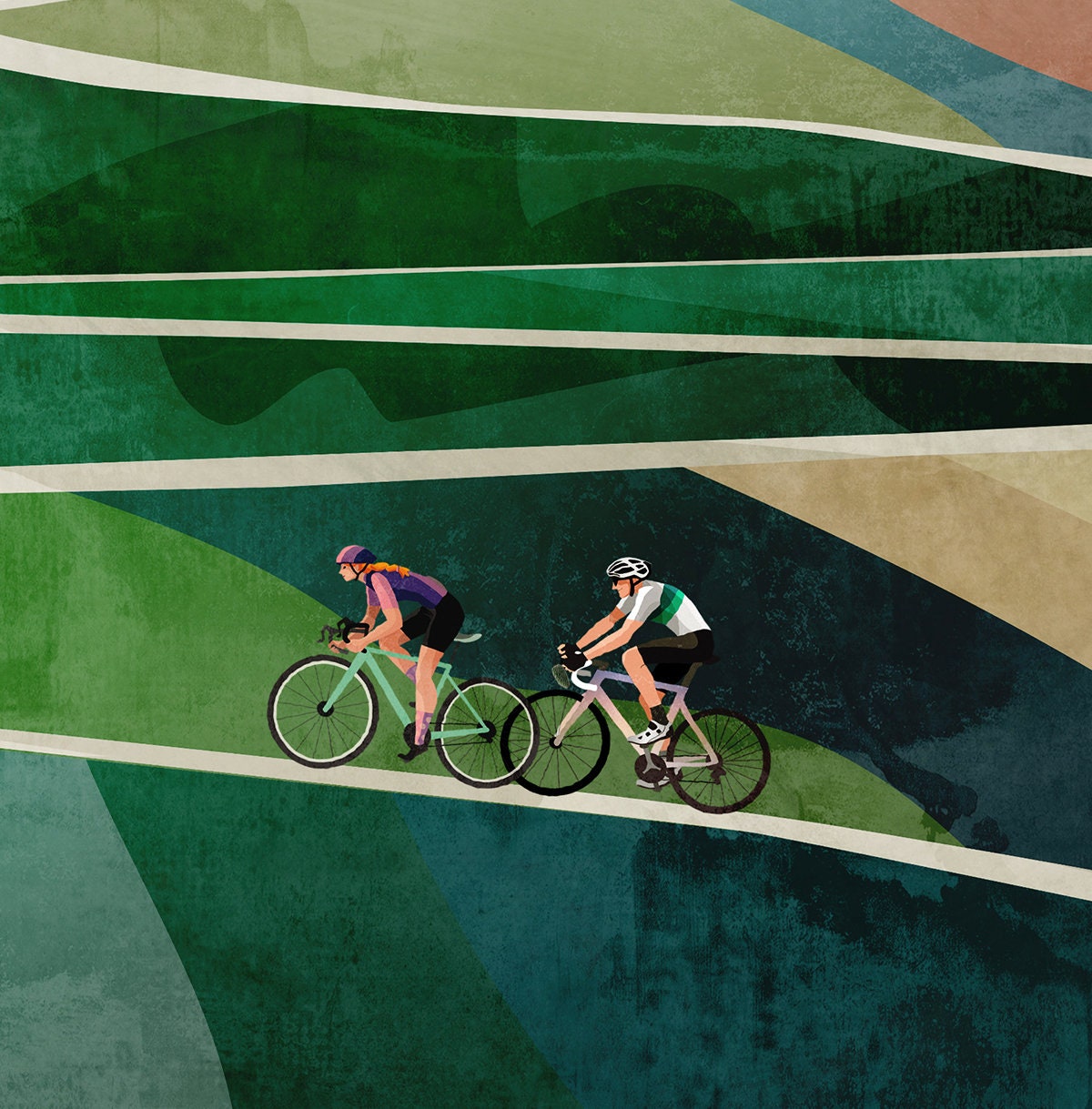 Cycling Art Prints Set of 2 | Mountain Road Bicycle Wall Art