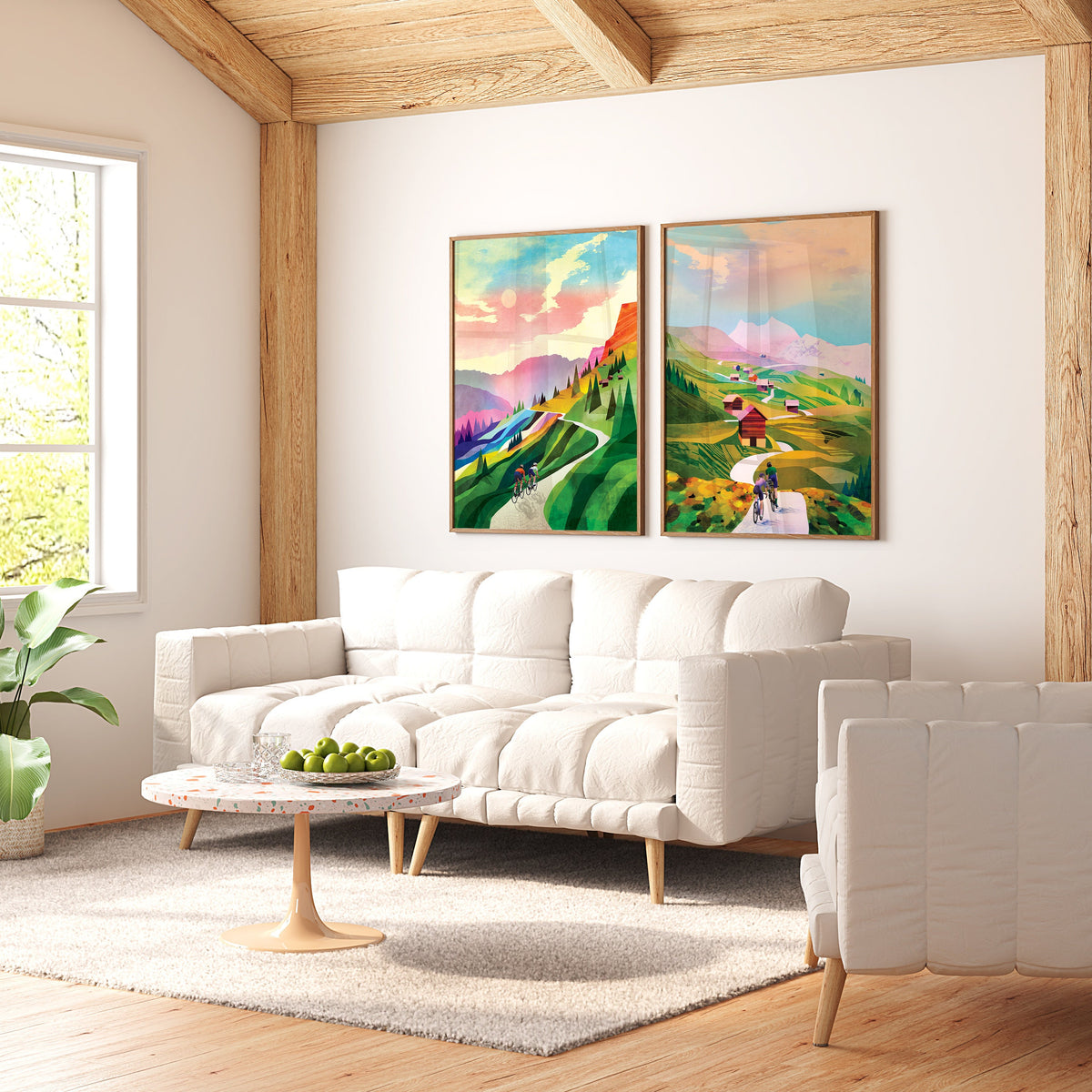 Cycling Art Prints Set of 2 | Colorful Bicycle Wall Art