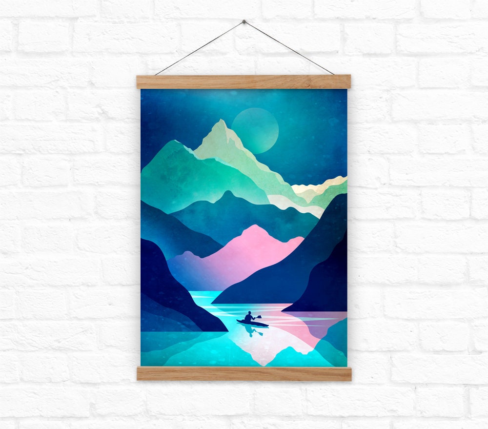 Kayaking Art Print | Lake and Mountain Landscape Wall Art