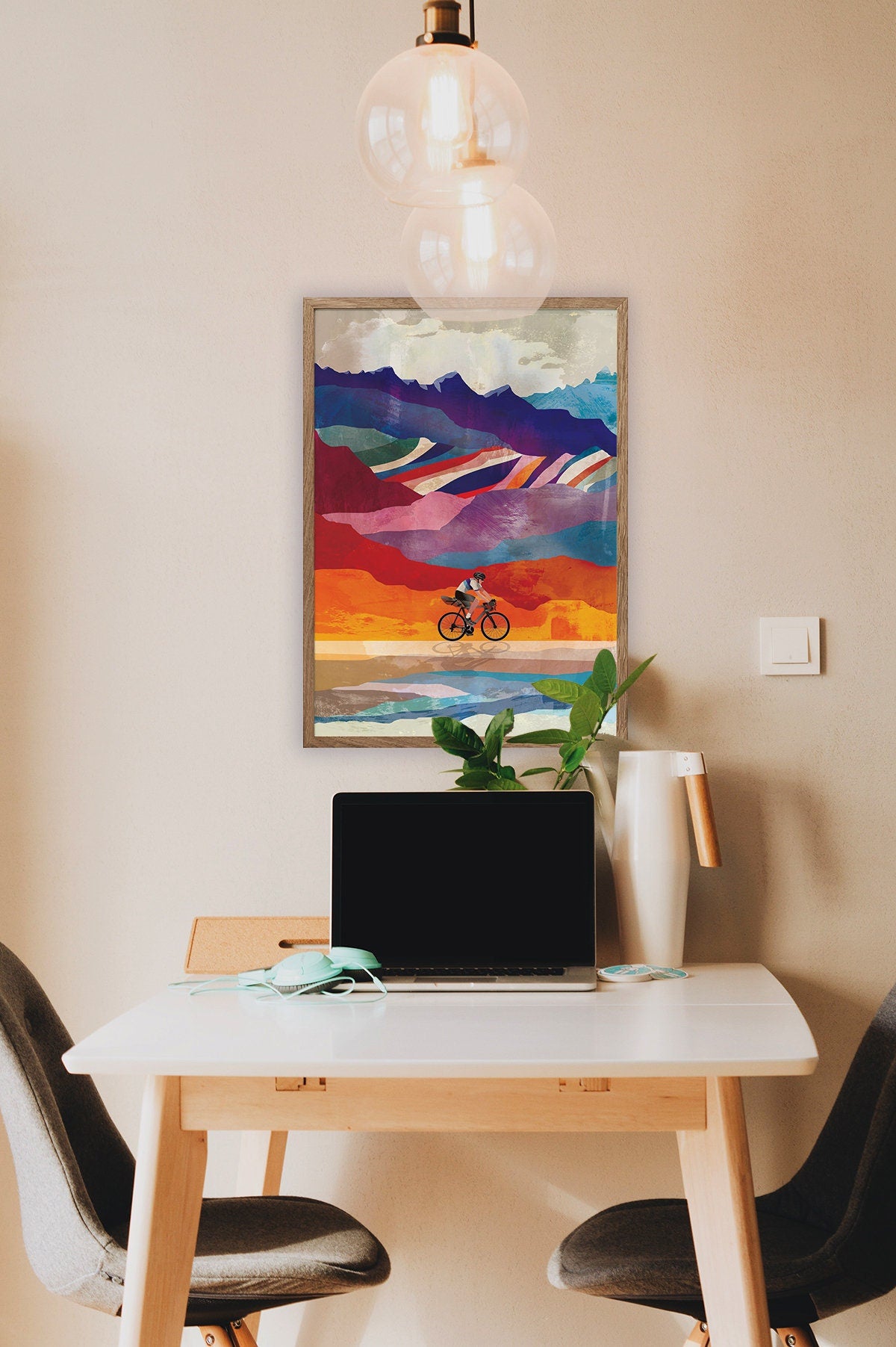 Cycling Art Print | Colorful Mountain Landscape Wall Art