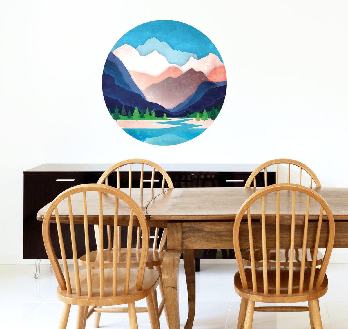 Mountain River Wall Decal | Round Self-Adhesive Removable Wall Sticker