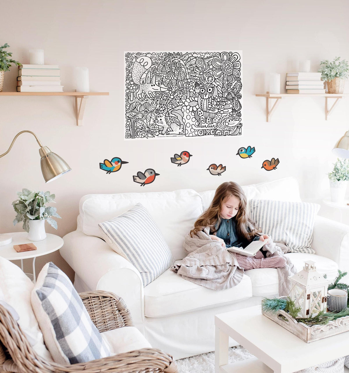 Bird Wall Decals | Set of 6 Removable Fabric Stickers