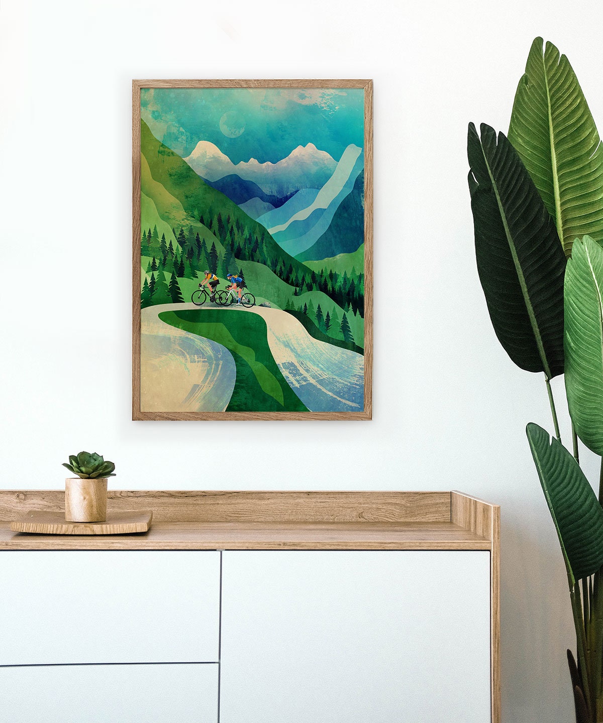 Cycling Couple Art Print | Mountain Climb Bicycle Wall Art
