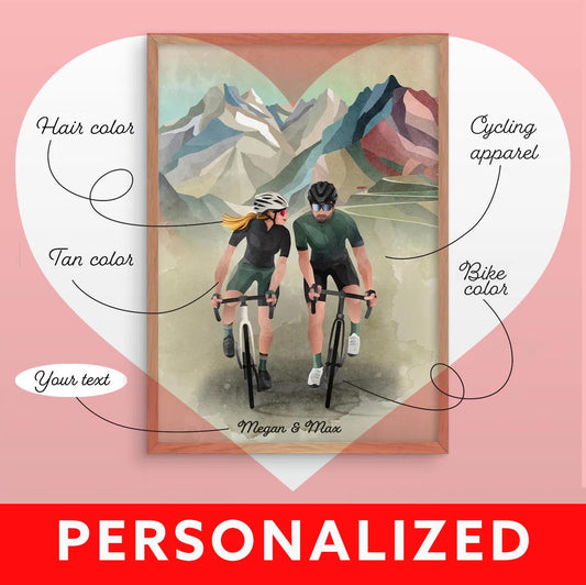 Custom Cycling Couple Art Print | Personalized Cyclist Gift