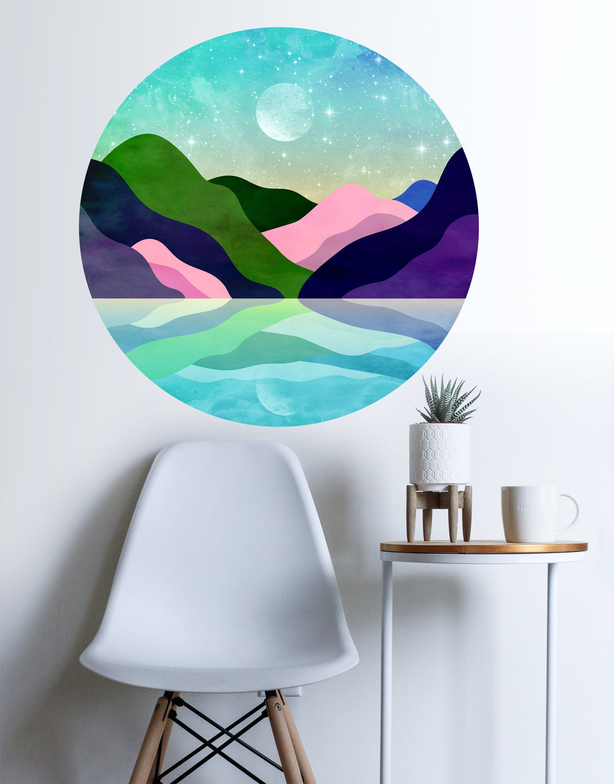 Mountain Lake Reflection Circular Decal | Round Self-Adhesive Removable Wall Sticker