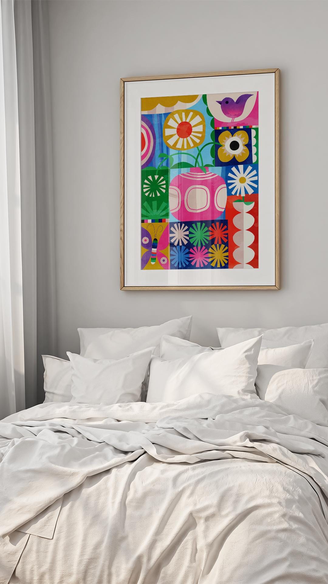 Floral Art Print | Colorful Bird and Flowers Wall Art