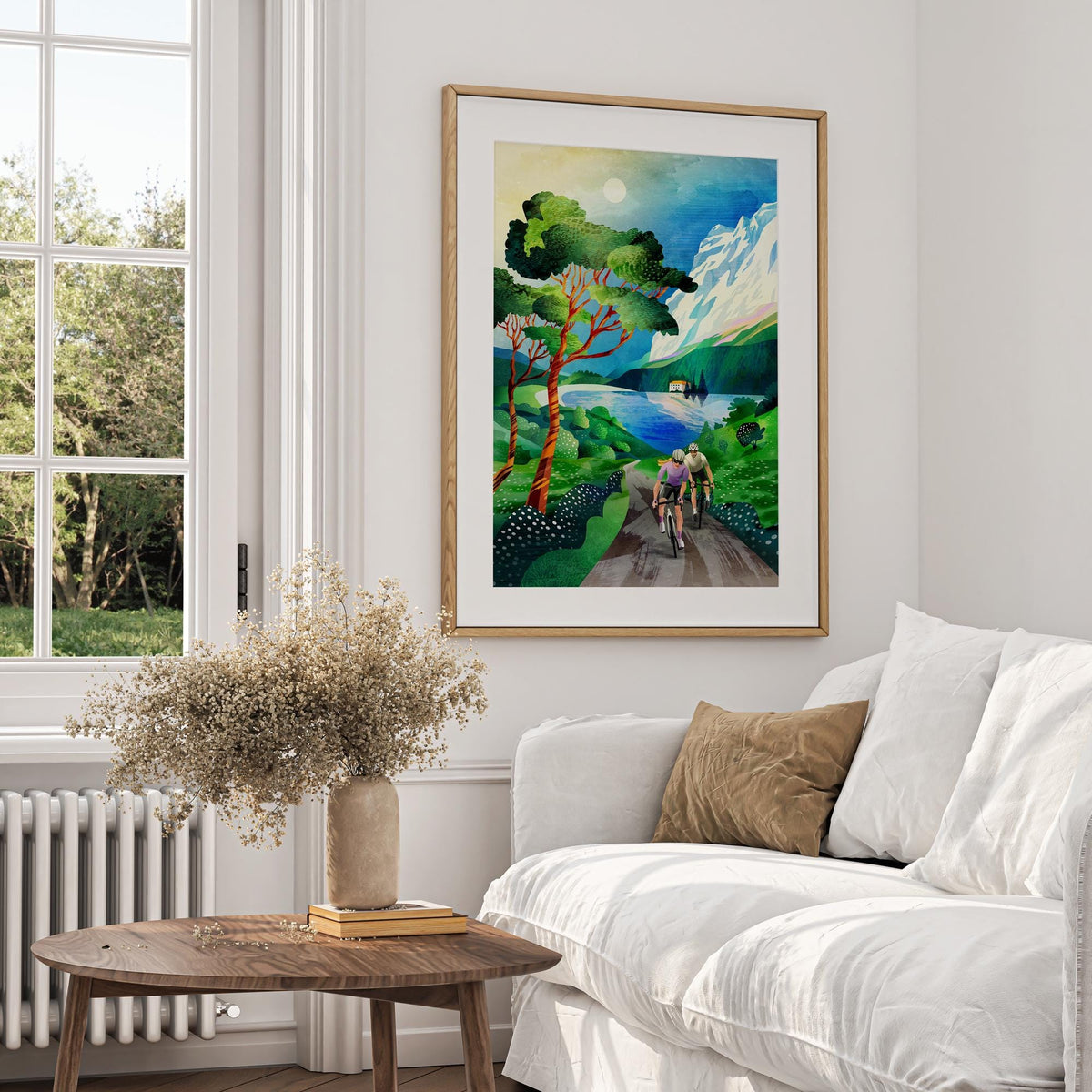 Cycling Couple Art Print | Summer Landscape Illustration