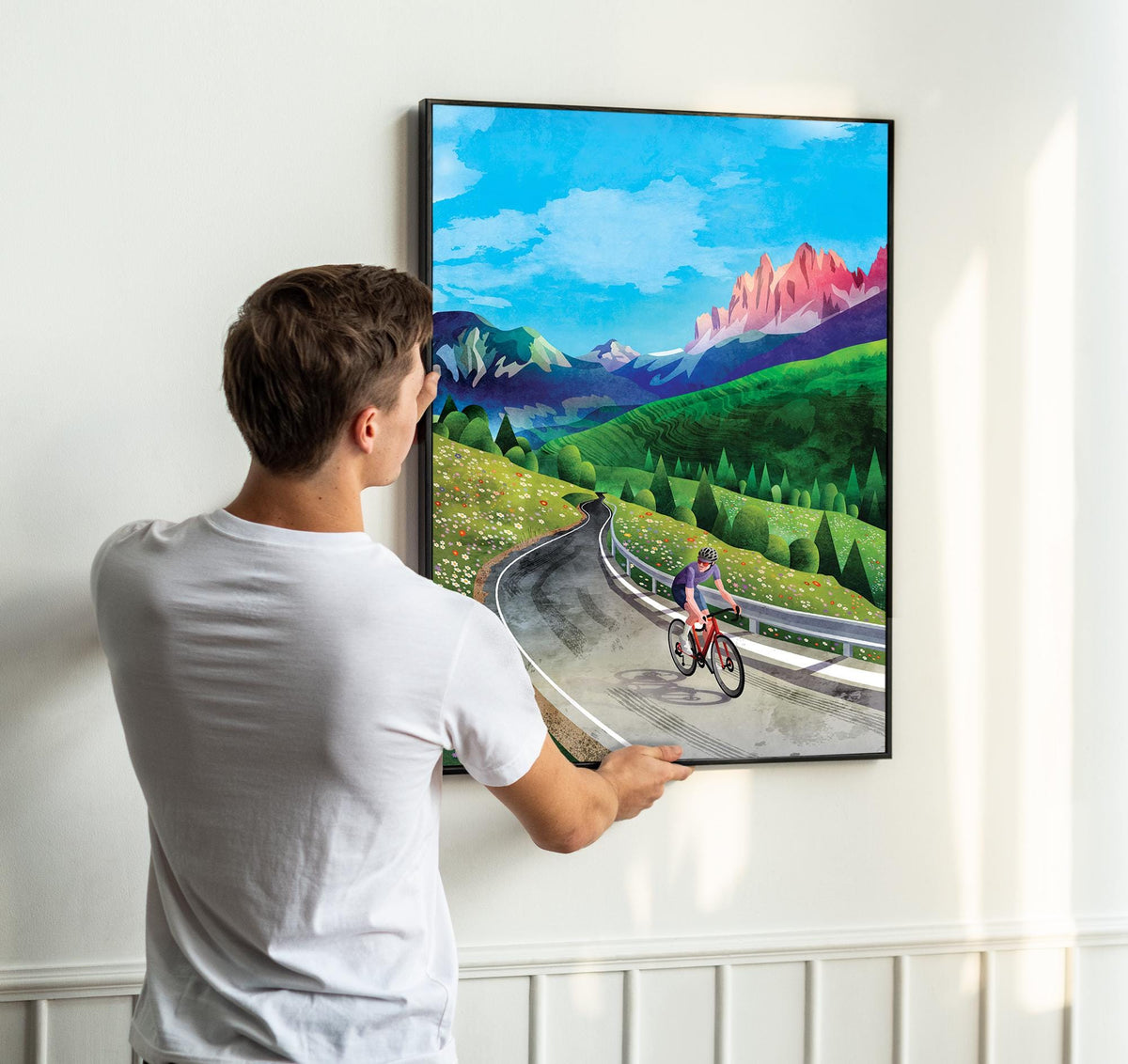 Cycling Art Print | High Mountain Pass Road Cyclist Wall Art