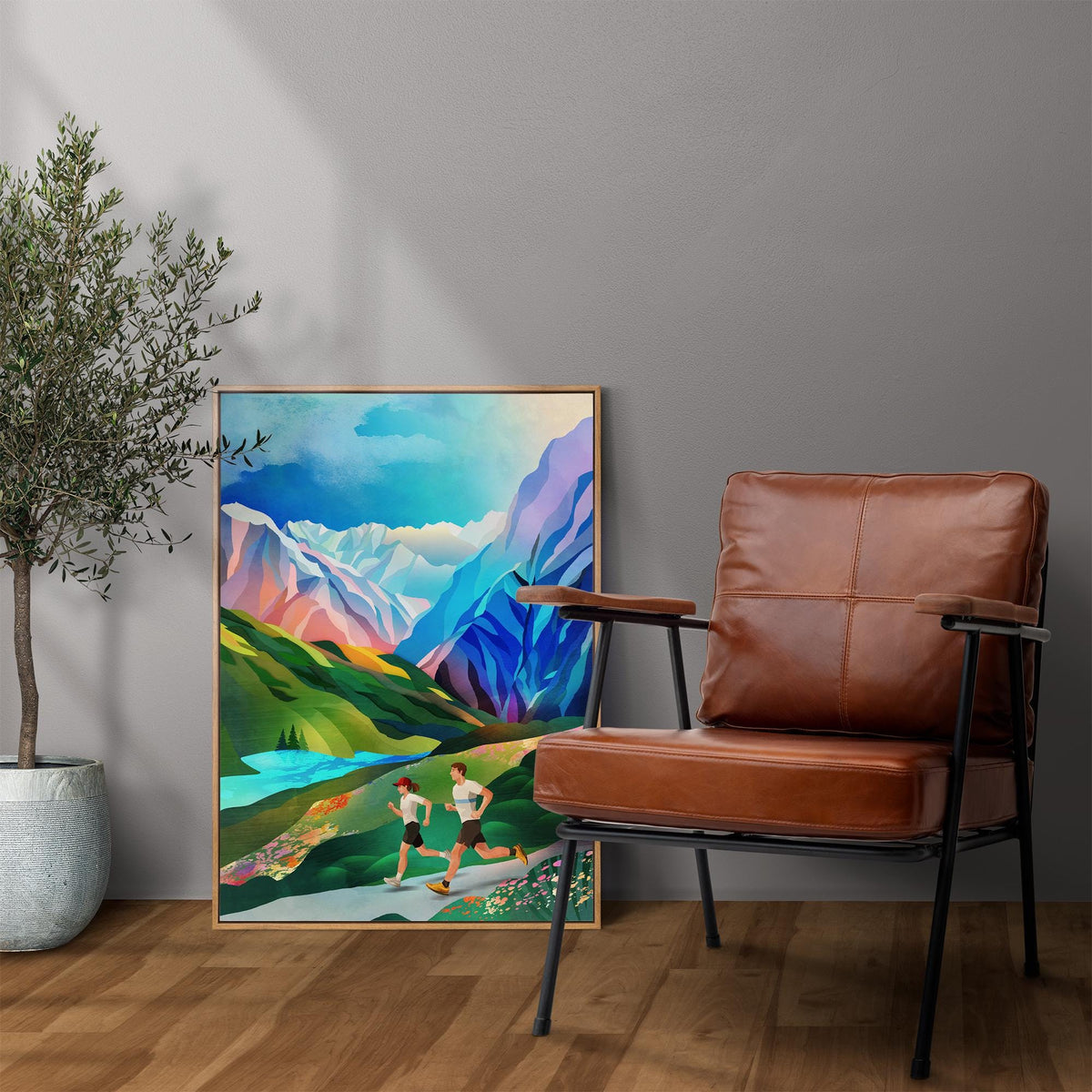 Mountain Running Art Print | Runner Landscape Wall Art