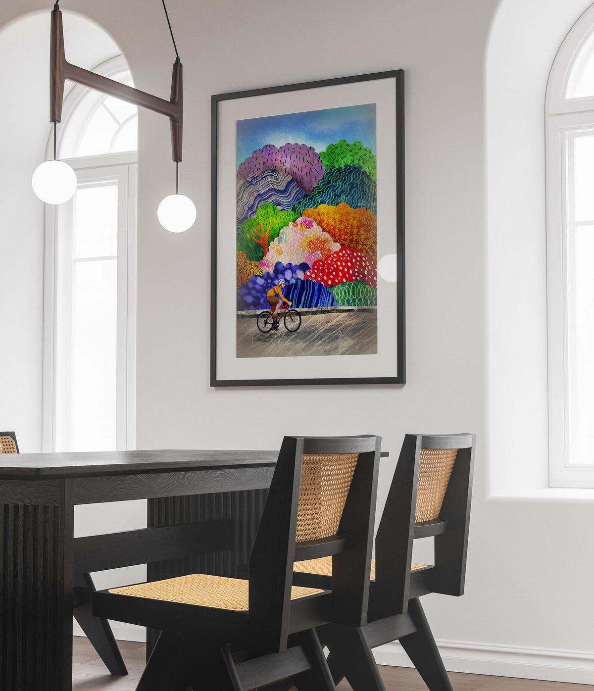Cyclist Art Print | Colorful Forest Cycling Wall Art