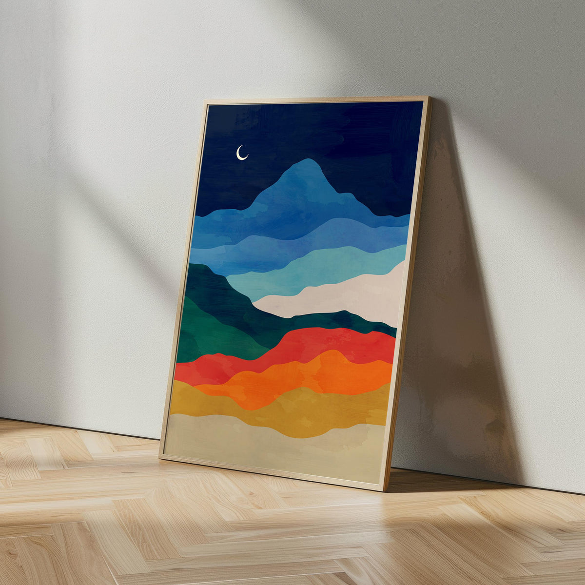 Night Sky Mountain Landscape Art Print | Moon Wall Art