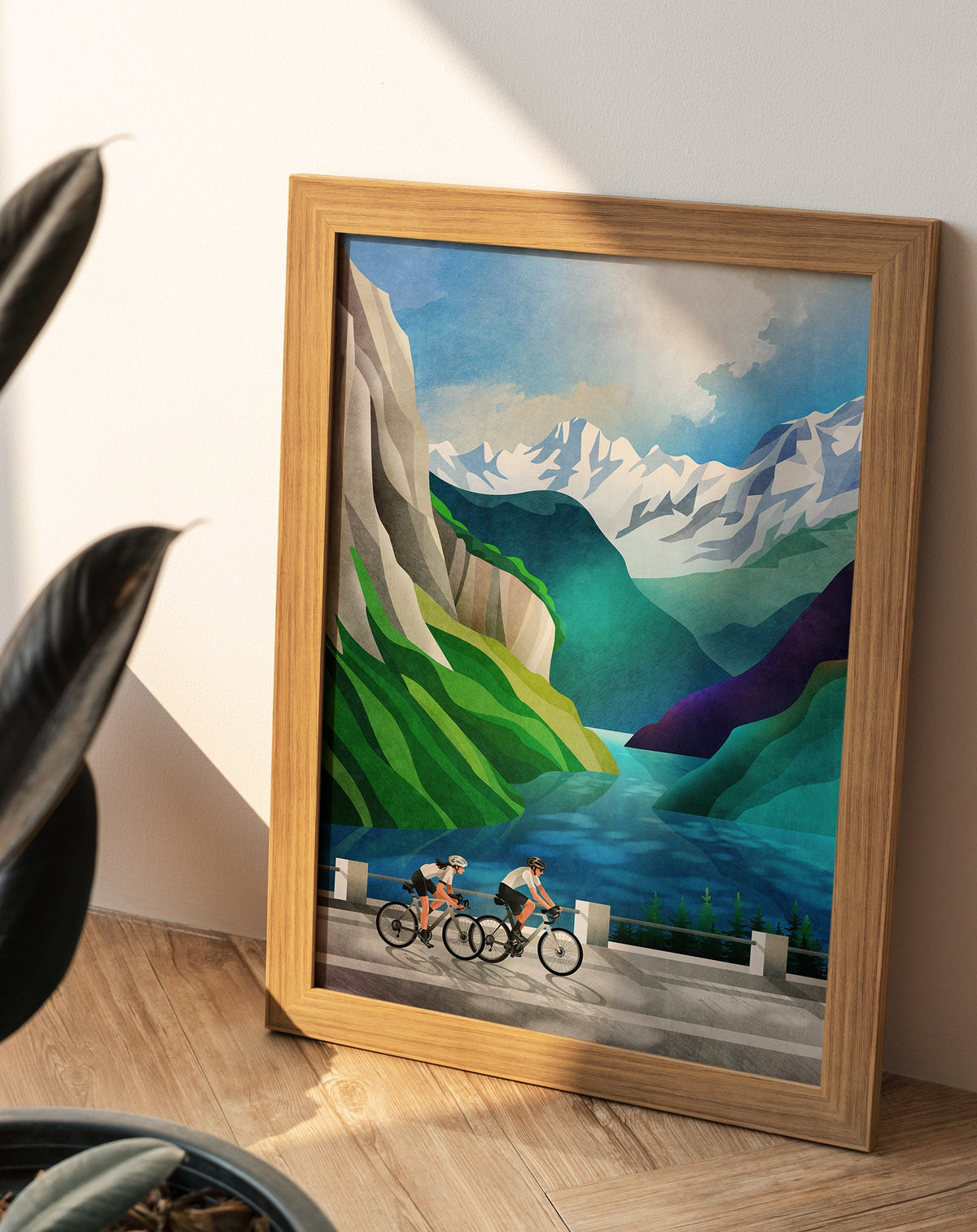 Cycling Art Print | Cycling by the Lake Bicycle Wall Art