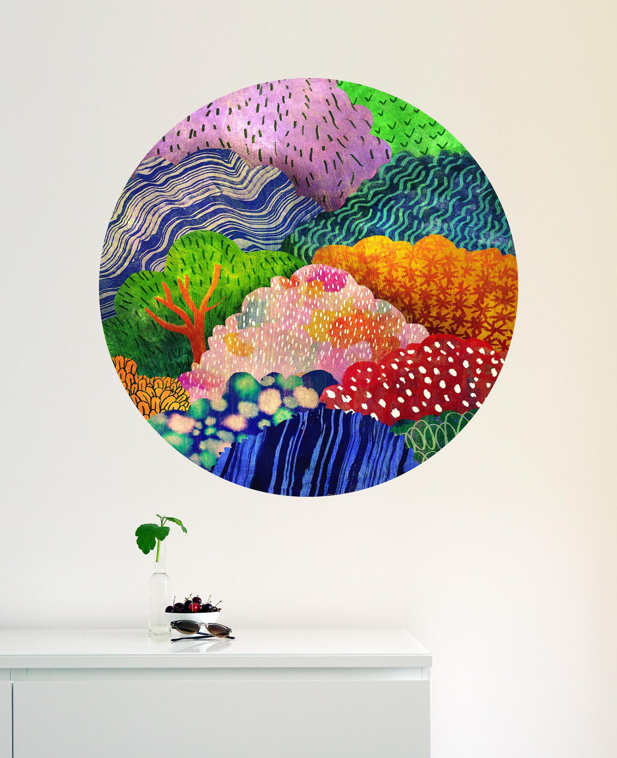 Colorful Forest Wall Decal | Round Self-Adhesive Removable Wall Sticker