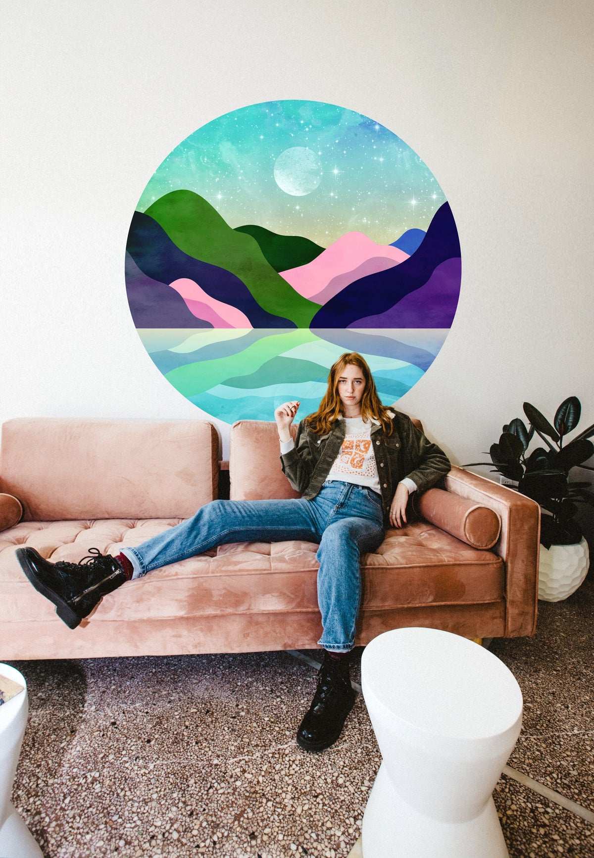 Mountain Lake Reflection Circular Decal | Round Self-Adhesive Removable Wall Sticker