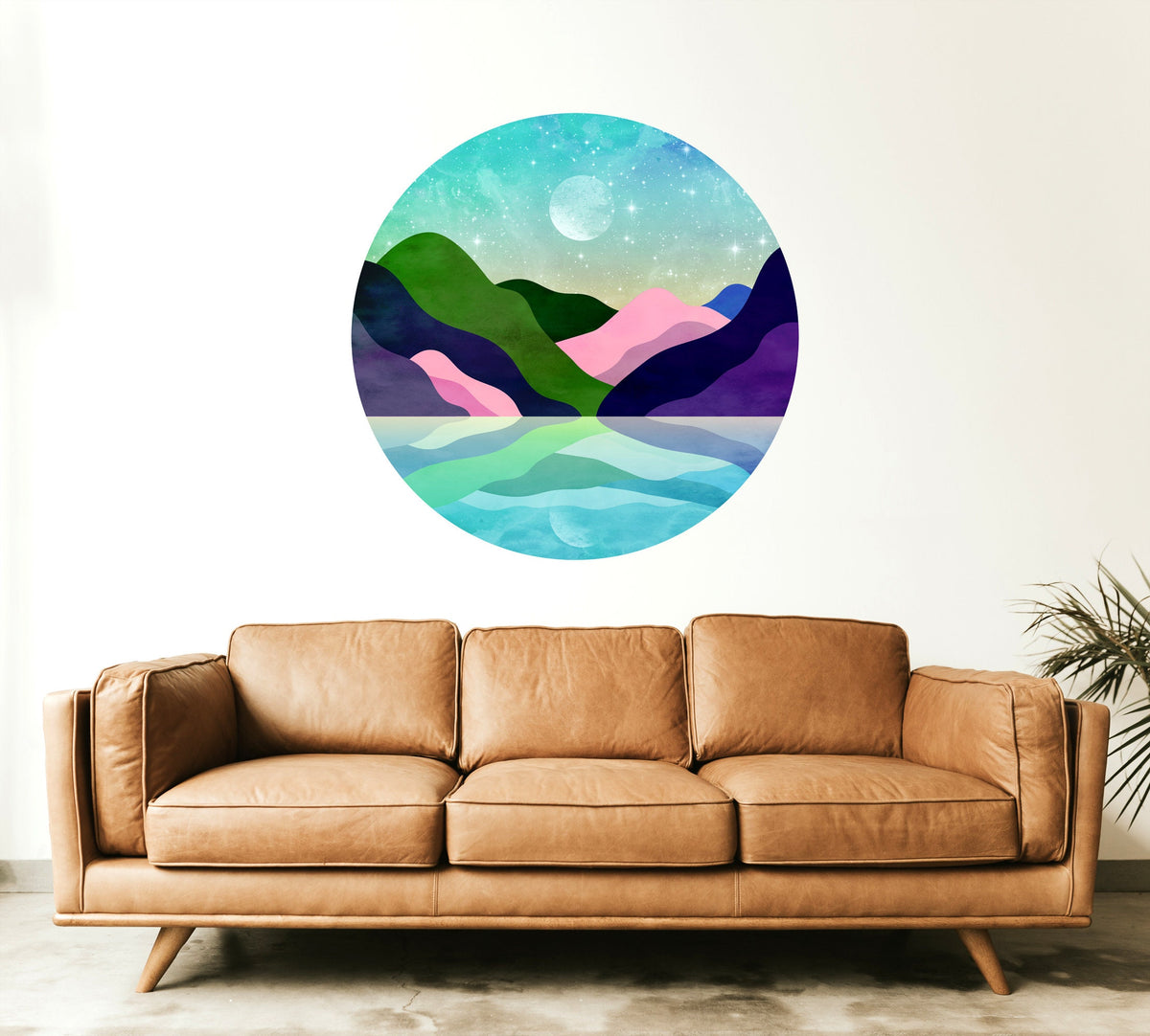 Mountain Lake Reflection Circular Decal | Round Self-Adhesive Removable Wall Sticker