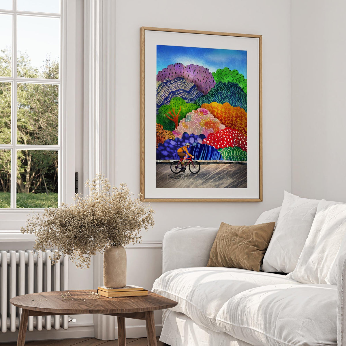 Cyclist Art Print | Colorful Forest Cycling Wall Art