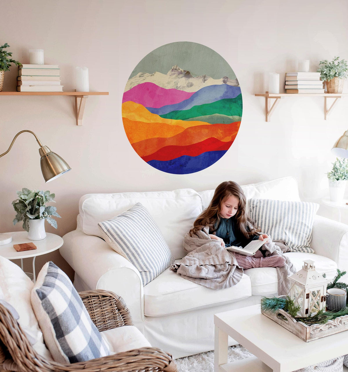 Colorful Mountain Valleys Wall Decal | Round Removable Wall Sticker