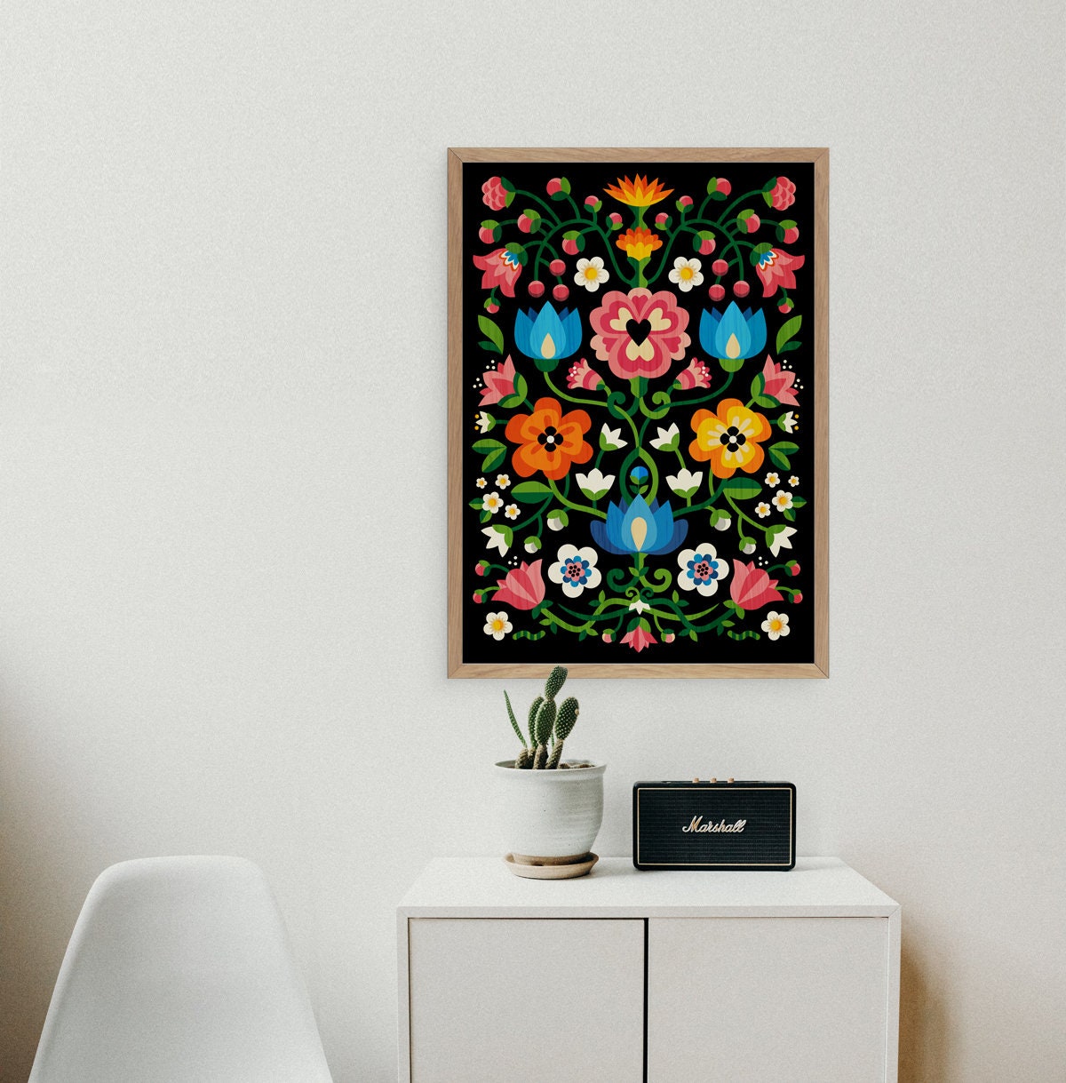 Mountain Flowers Folk Art Print | Slovenian Motif Floral Wall Art