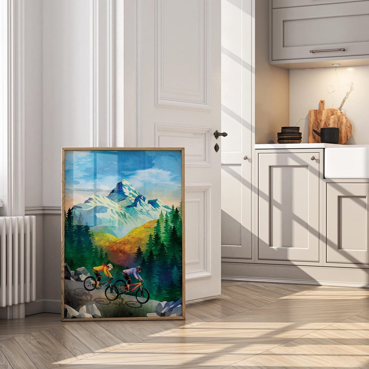 Mountain Biking Couple Art Print | Alpine Descent