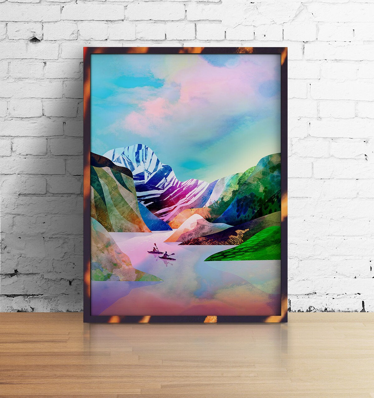 Kayaking Art Print | Kayak Lake and Mountains Wall Art