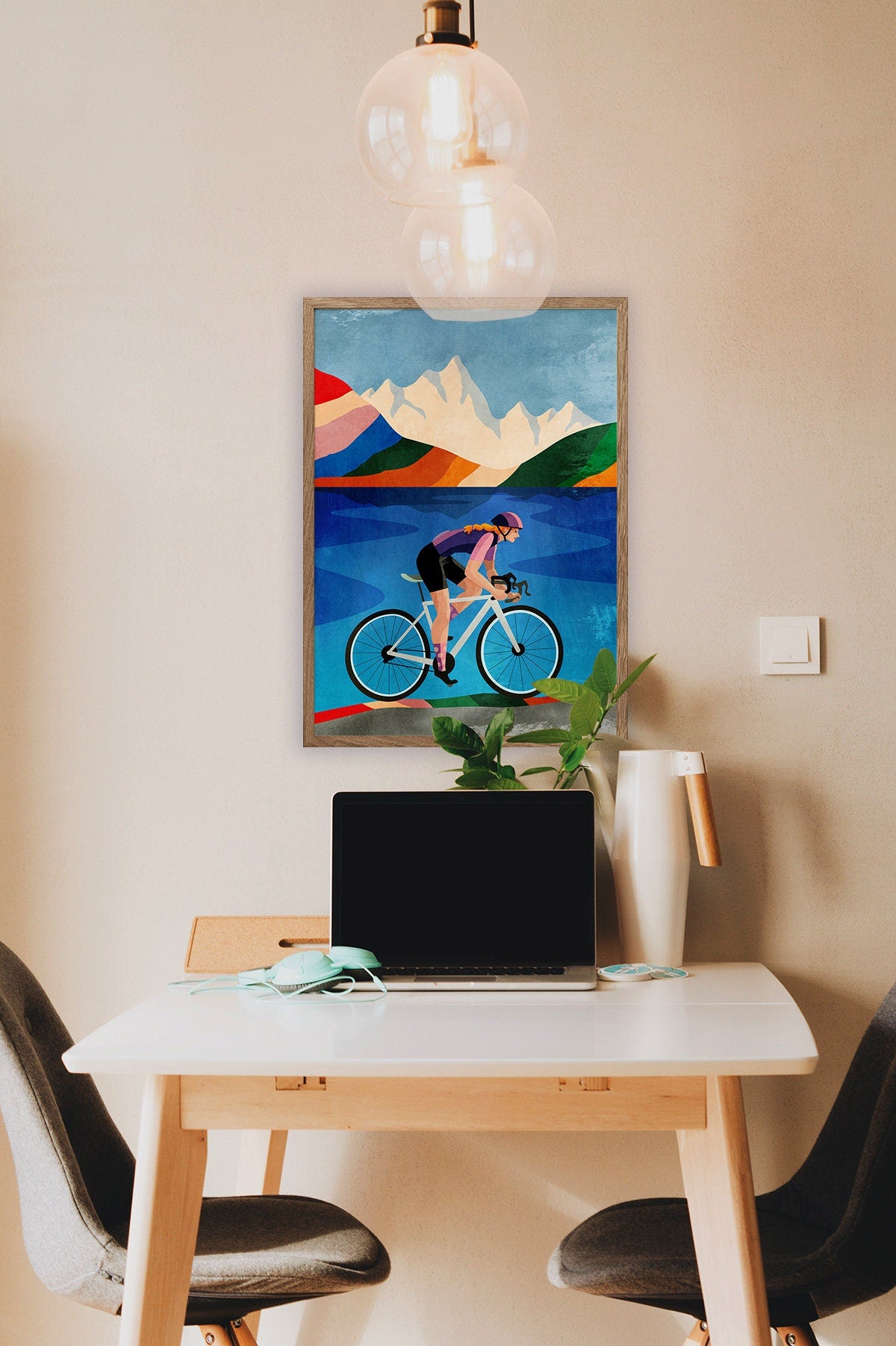 Woman Cyclist Art Print | Colorful Cycling Illustration Wall Art