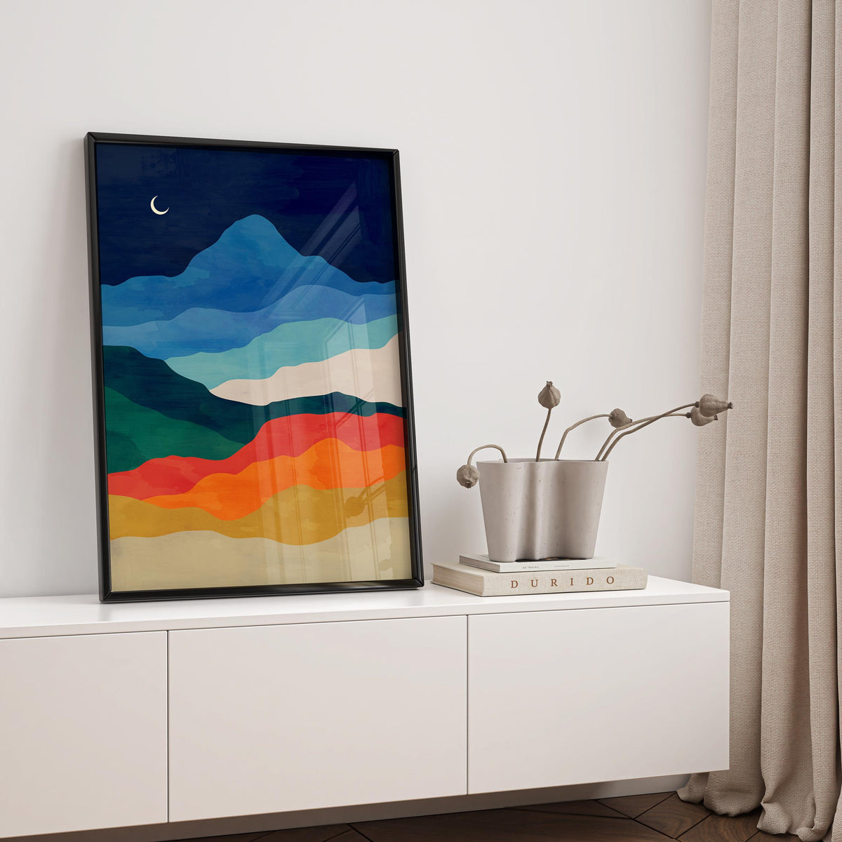 Night Sky Mountain Landscape Art Print | Moon Wall Art