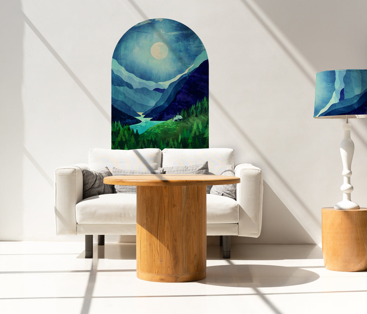 Moonlight Mountains Arched Wall Decal | Self adhesive and Removable Fabric Wall Art
