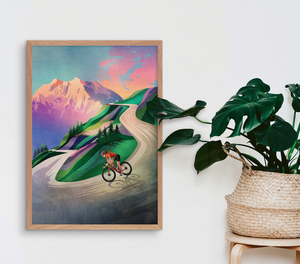 Cycling Art Print | Woman Cyclist Sunset Descent Wall Art