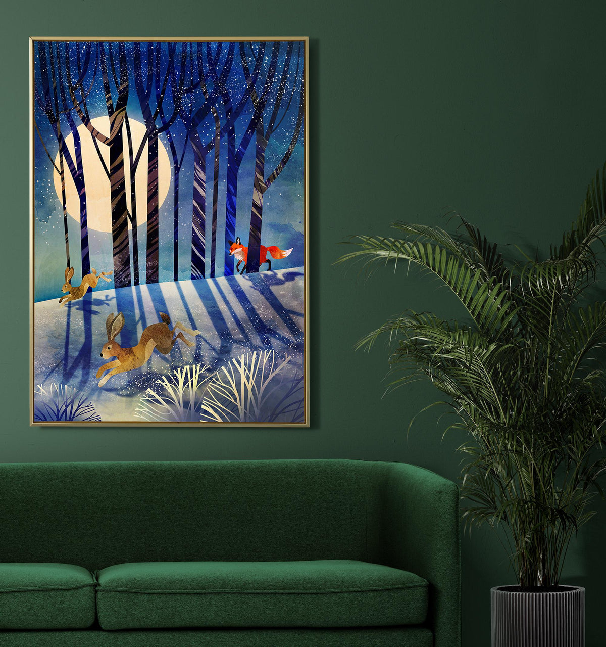 Winter Forest Art Print | Fox and Hares Snowy Landscape Wall Art