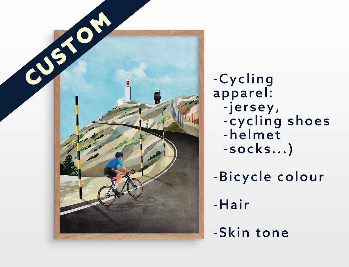 Personalized Mont Ventoux Cycling Art Print | Custom Rider illustration