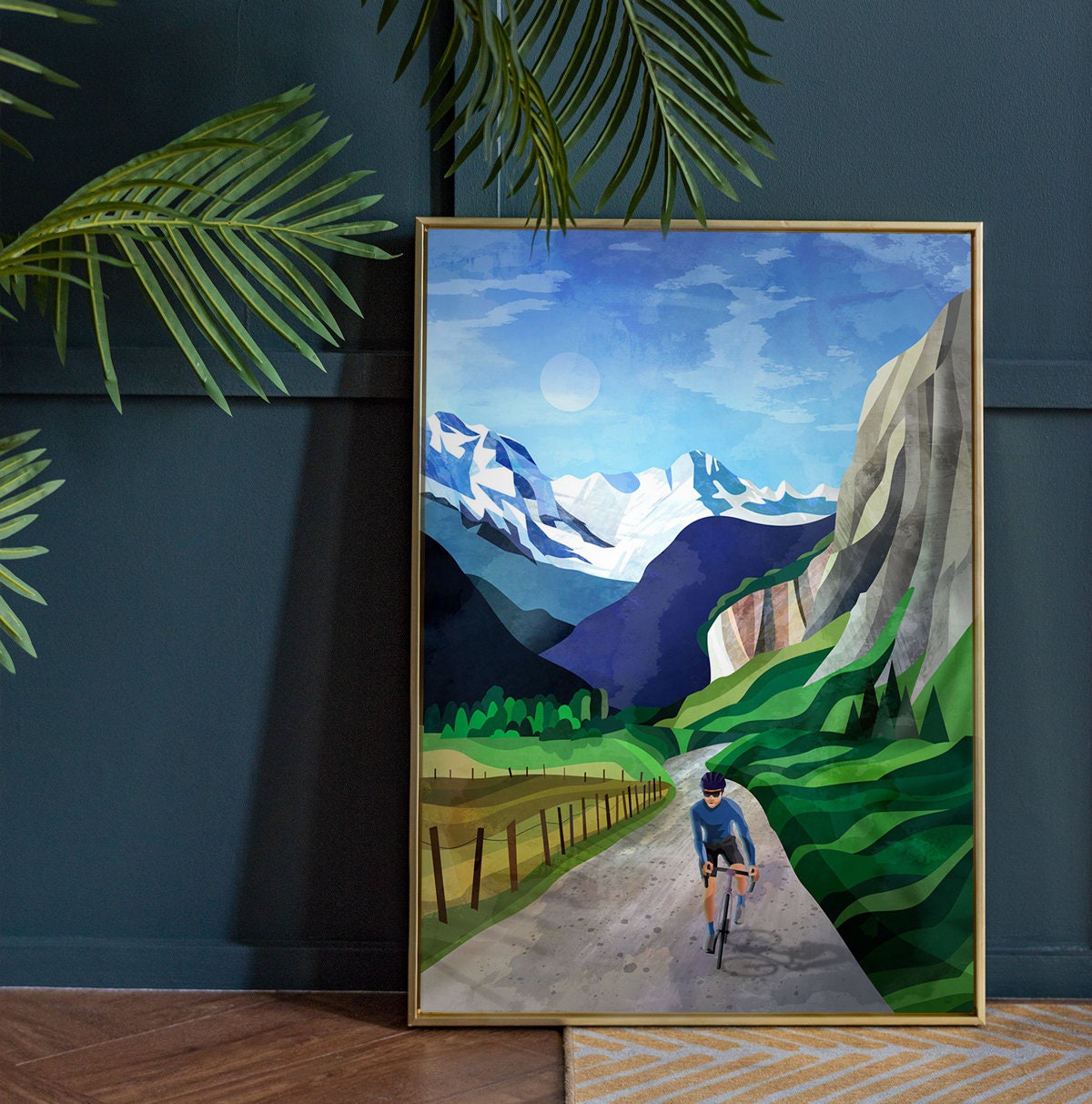 Cycling in Alpine Valley Art Print | Mountain Bicycle Wall Art