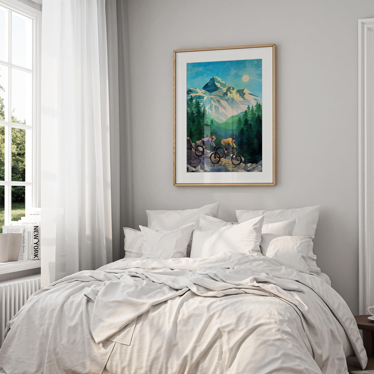 MTB Couple Art Print | Descending Mountain Trail Wall Art