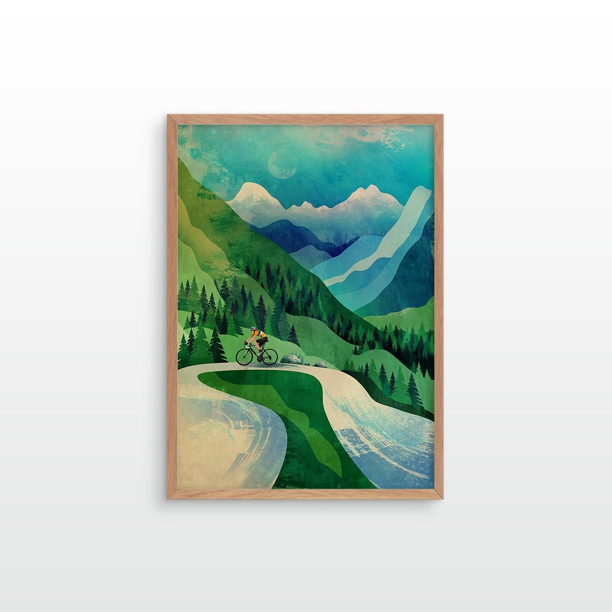 Cycling Art Print | Mountain Ascent Illustration