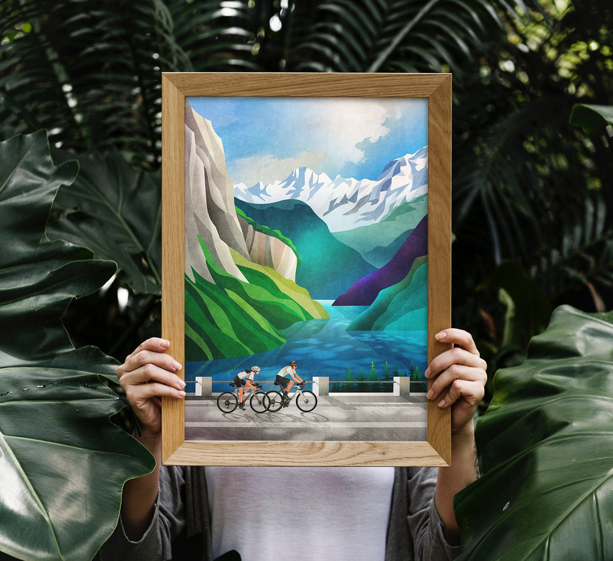 Cycling Art Print | Cycling by the Lake Bicycle Wall Art