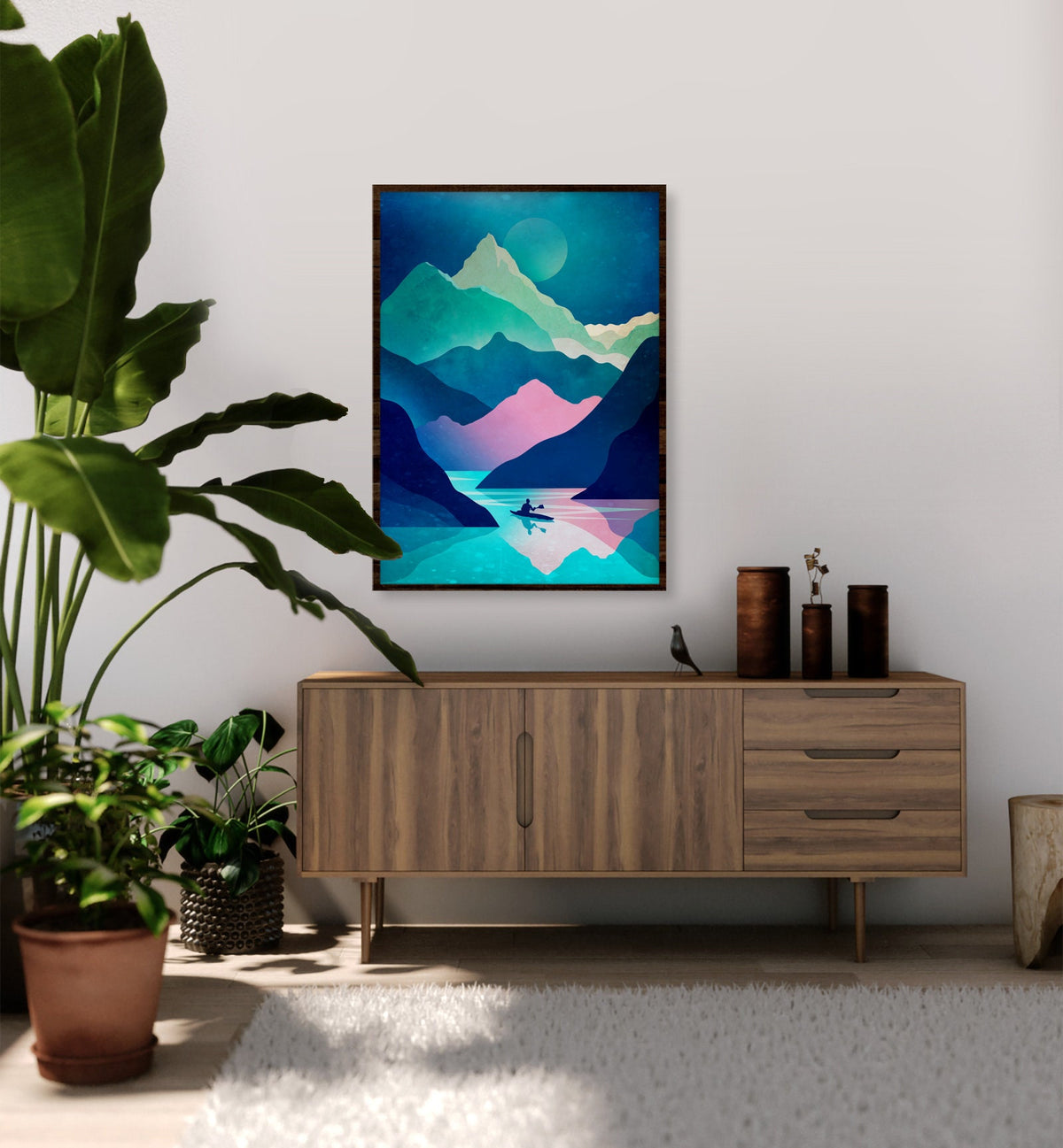 Kayaking Art Print | Lake and Mountain Landscape Wall Art