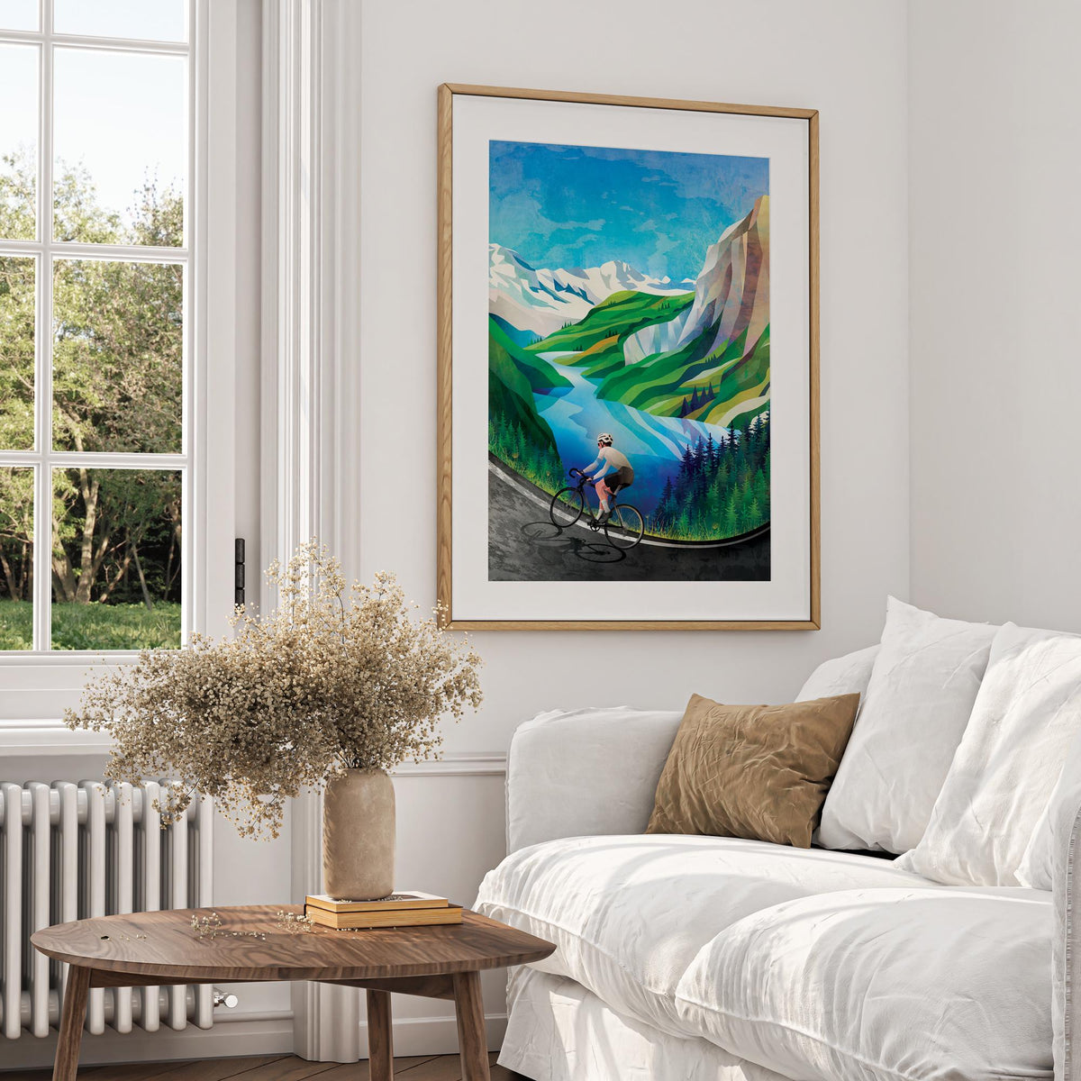 Cycling print. Spring in the mountains.