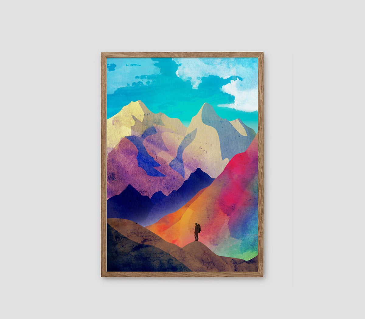 Mountain Lake Art Print | Colorful Hiking Illustration Wall Art